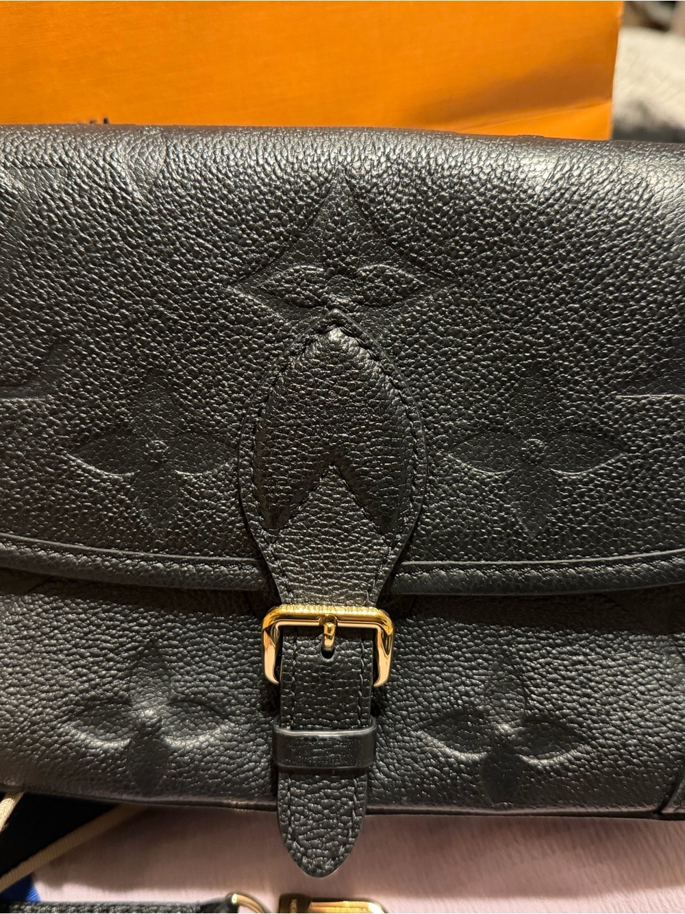 Louis Vuitton Black Embossed Monogram Crossbody with Gold Buckle Accent - Picture 4 of 9